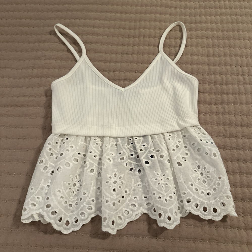White Lace Trim Cami Top